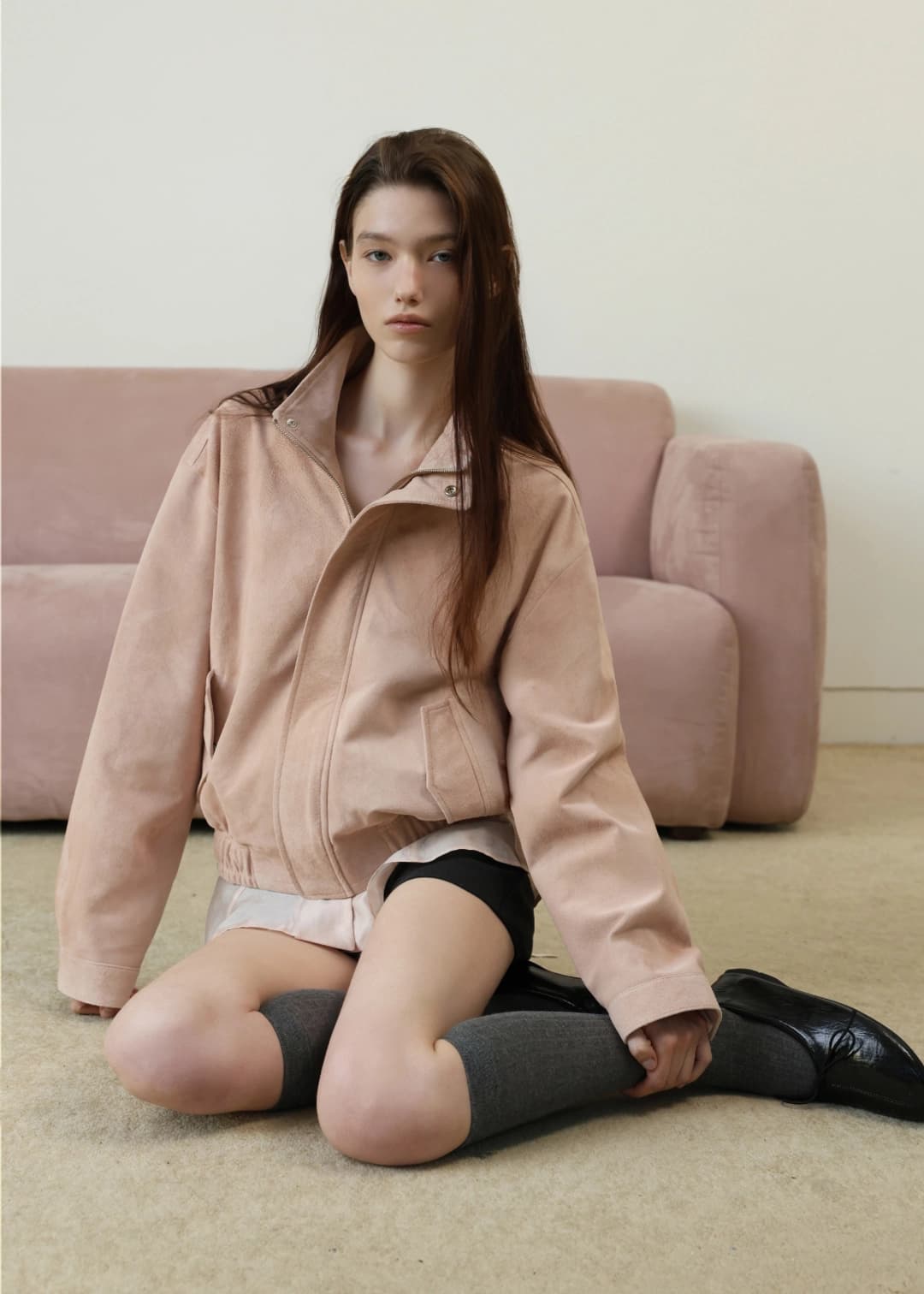 르베인 [4TH] Reden Suede Jacket(Pale Pink)