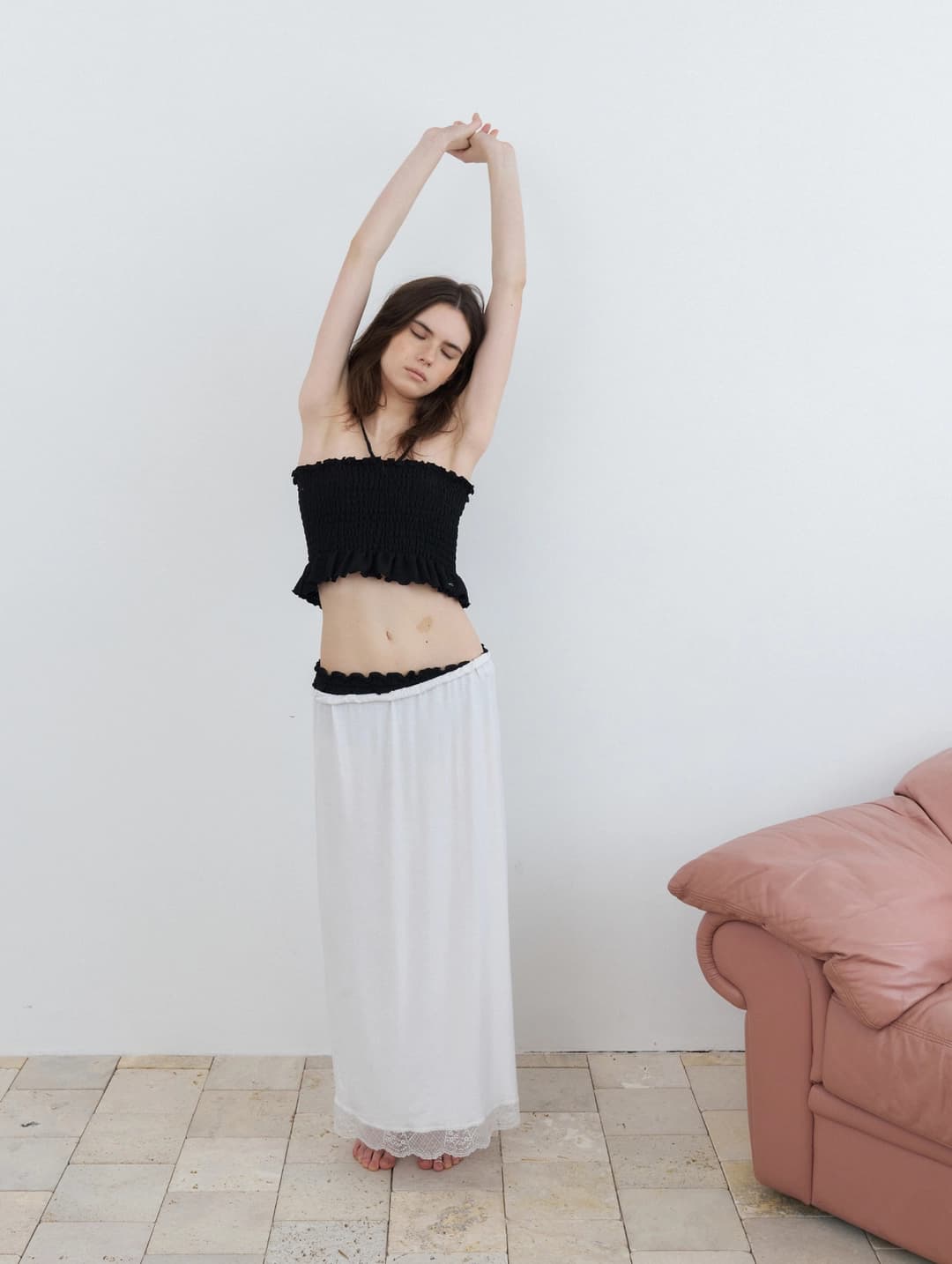 포에토 Luna jersey lace skirt - ivory